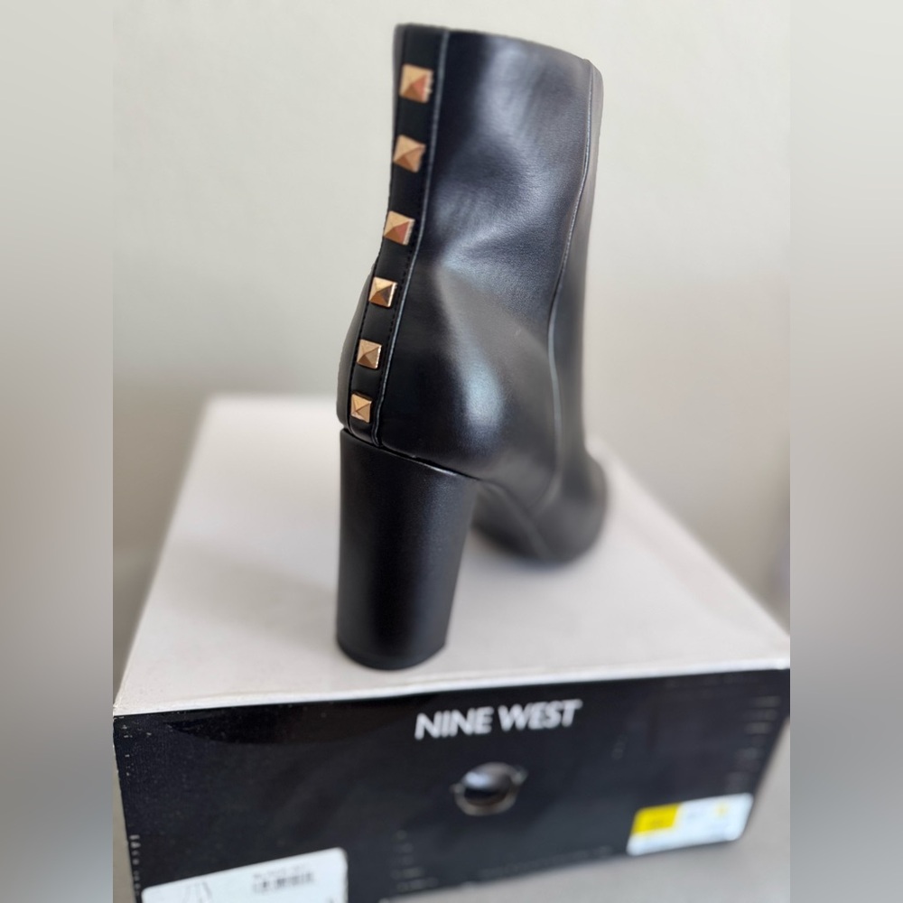 Nine West Black Heeled Boots with Gold Studded Accents. Brand new in box!
